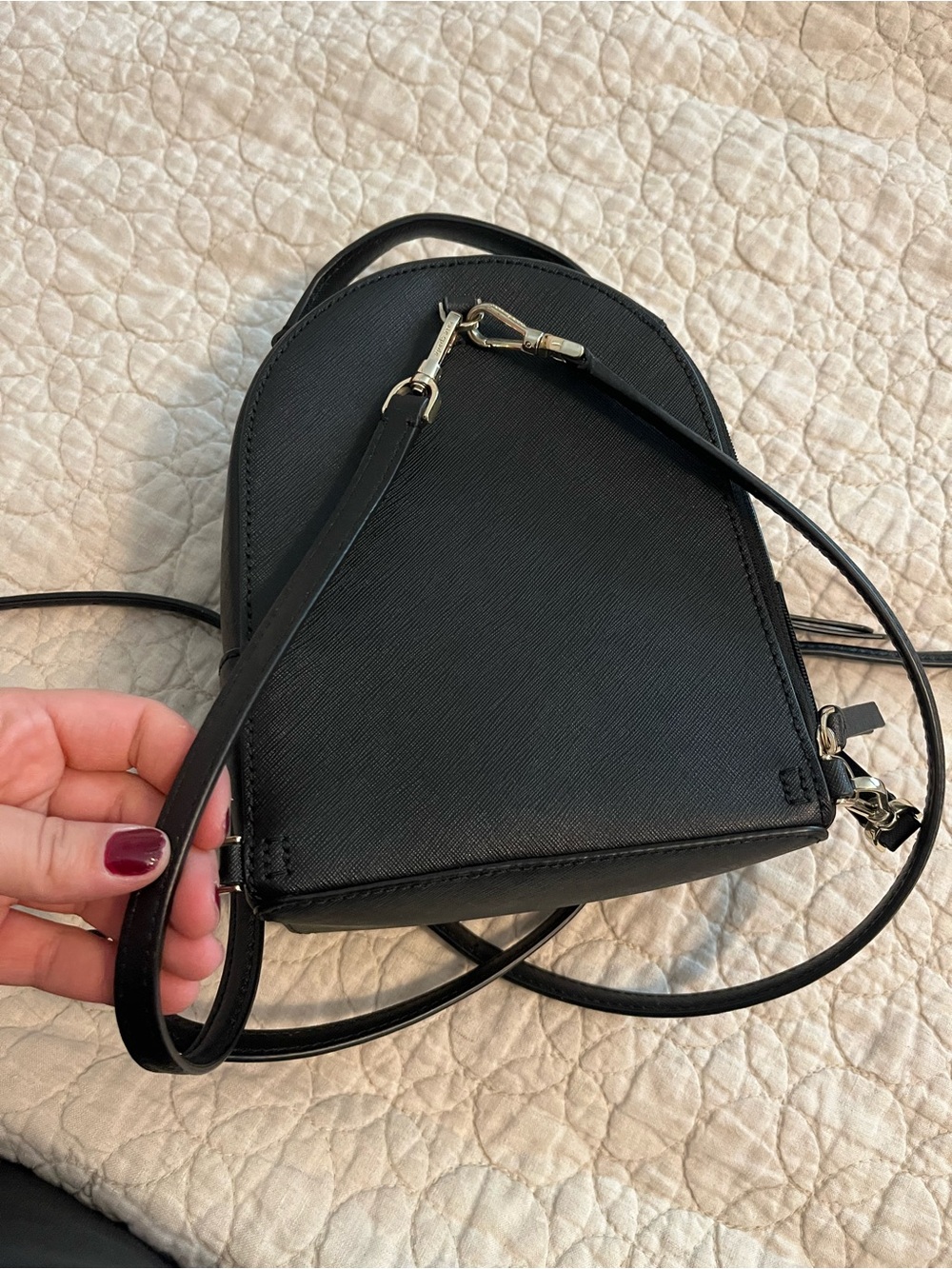 Kate Spade New York Cameron Mini Convertible Backpack in black Saffiano leather. - Picture 6 of 7
